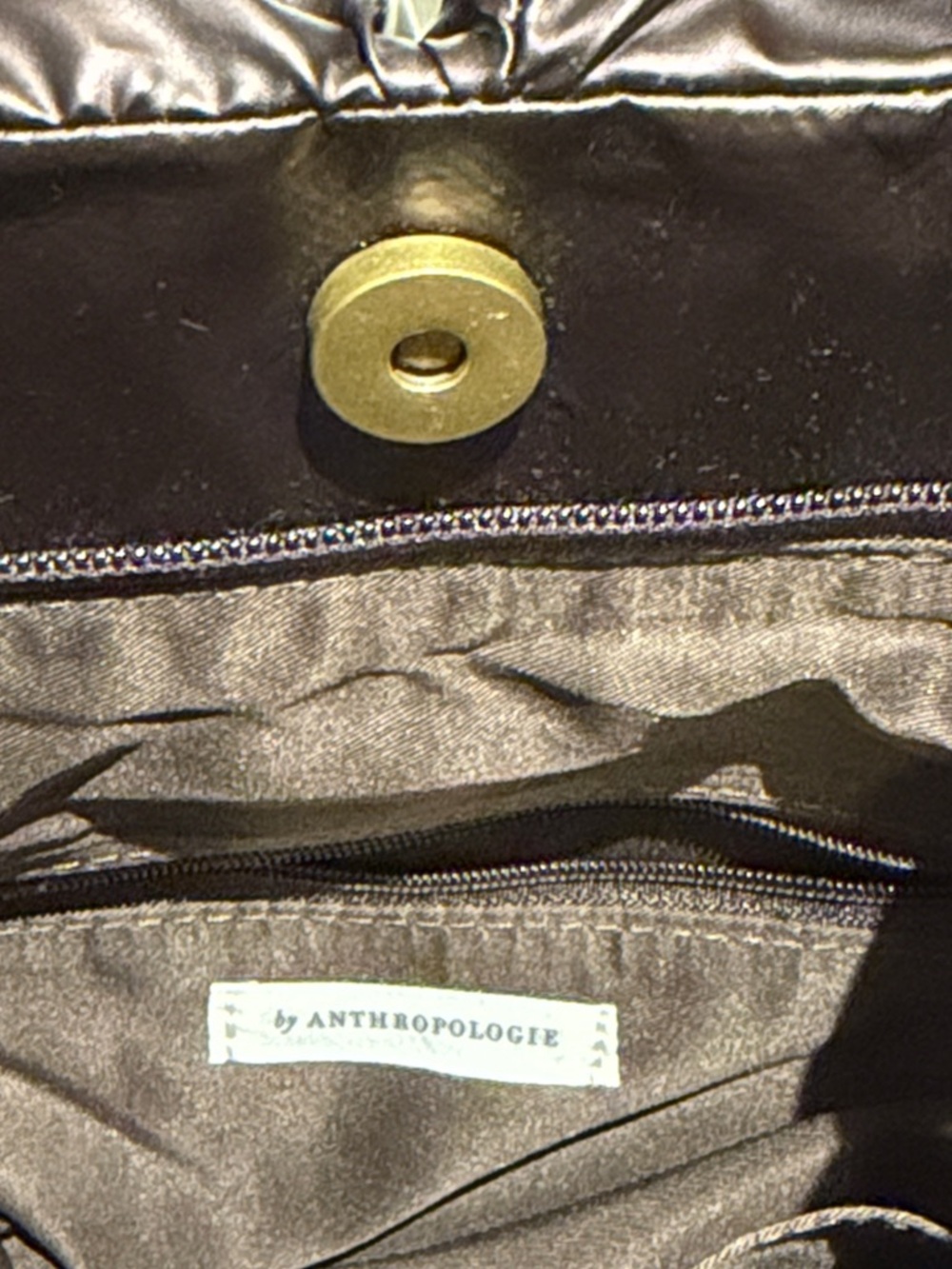 Anthropologie Shiny Dark Brown Quilted Tote - Picture 3 of 4